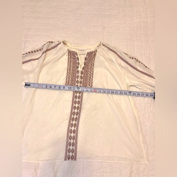 J. Jill 100% Cotton White Boho Embroidered 3/4 Sleeve Tunic Top Size 2X - Picture 8 of 9